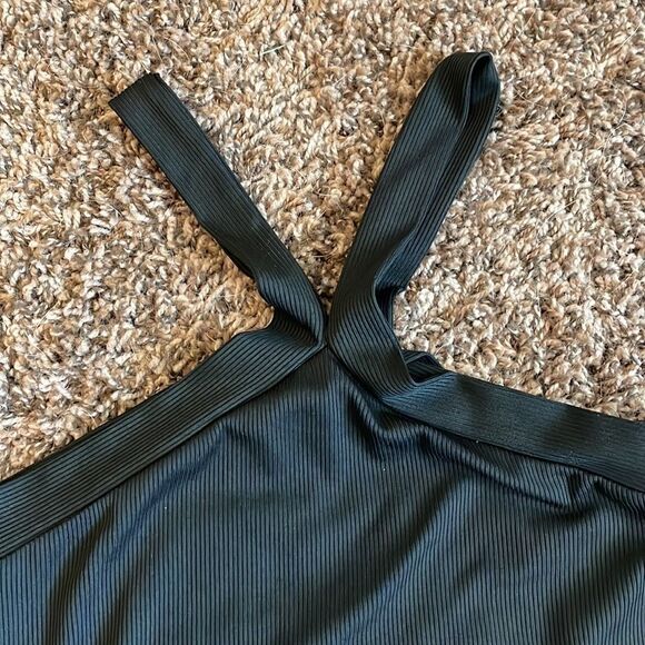 Shein Black Split Neck Ribber Button Closure Bodysuit - Picture 4 of 4